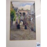 A watercolour Continental street scene