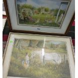 Shirley Deaville - watercolour country village cricket match, signed Shirley Deaville, signed