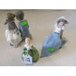 A small Royal Doulton figure Belle, Nao girl with birds and Nao boy and girl on bench