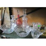 A pair of Waterford glass bowls, decanters etc