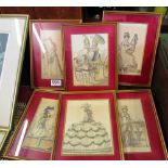 A set of six fashion prints early 19th Century ladies in gilt frames