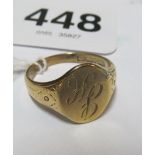A 9ct gold signet ring initials JH size Z 7.5g