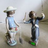 A Lladro conductor and a lady with basket
