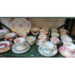 Various tea cups and saucers including Coalport, Shelley, Royal Albert