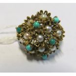 A 9ct gold cluster ring turquoise and pearl 4.5gm, size M/N