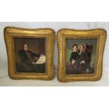 A pair of Victorian oils portraits de Dieppe one woman seated in a chair with boy and another