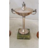 A silver cup Clapton Greyhound Stadium 1937 on onyx base with photo of winner