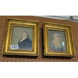 A pair of small 19th Century watercolour portraits man and lady