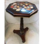 A 19th Century rosewood octagonal specimen table on fluted leaf shaped support and tricorn