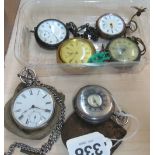 A silver half-Hunter and silver pocket watch with two alberts and four other pocket watches