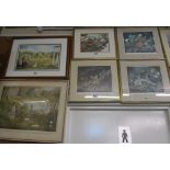 Shirley Deaville - six signed prints birds, watercolour village scene and a print horse