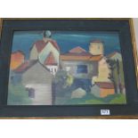 An abstract oil buildings, signed Tikashi/Furashimc 1953