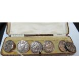 A set of six Sterling Spink & Son buttons in case with box Amnora