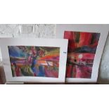 Two abstract paintings (unframed)
