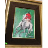 Caldecourt - oil on board showjumper on white horse, oil Spanish dancer and watercolour men