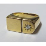 An 18ct gold signet style ring set diamond