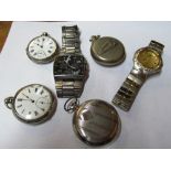 A silver pocket watch, 800 pocket watch, other watches and pocket watches