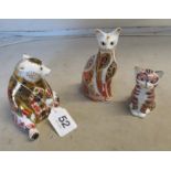 Two Royal Crown Derby cats and a bear