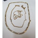 A gold coloured chain marked 9k, fine 9ct chain 3.6gm and fob chain