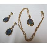 An opal pendant on 9ct chain 4.6gm and pair opal earrings