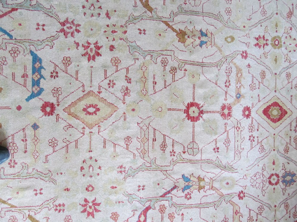 A Chinese beige ground wool carpet with design of red, yellow and beige flowers 9' x 12' - Image 4 of 4
