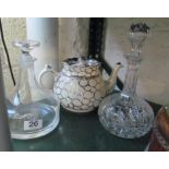 An Arthur Wood teapot and two decanters