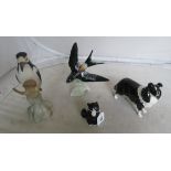 A Spode Greater Spotted Woodpecker, Goebbel Swallow, Beswick sheep dog and Beswick cat