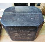 A black lacquer box with design to front (worn)