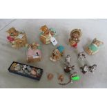 Six Pendelfin rabbit ornaments, some miniature Peter Jager animal ornaments and a miniature cat