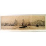 W.L. Wyllie etching Thames with London Bridge