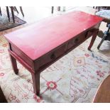 A red lacquer low oriental table with three drawers Ju wood Quig Dynasty from receipt