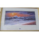 Mick Beasley - signed limited edition print sunset over waves 2/100 and an oil autumnal river view