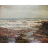John Falconar Slater (1857-1937) - oil on board seascape with rocky shore signed in gilt frame 60