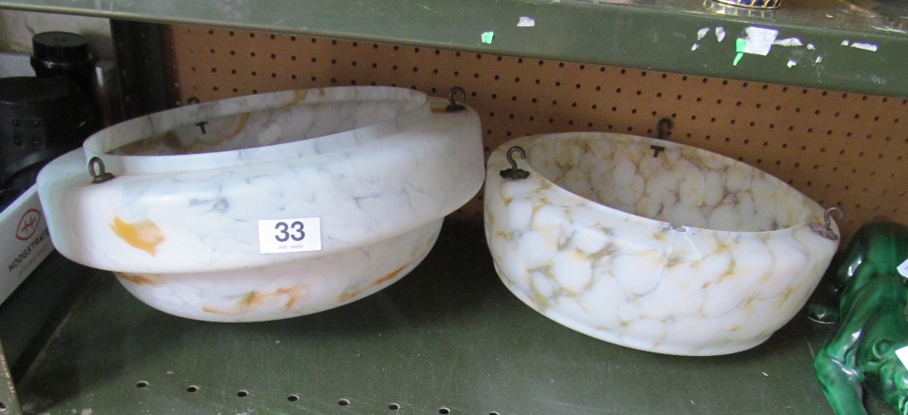 Two mottled opaque ceiling lights (one a/f)