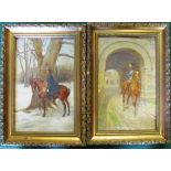 Thomas Eyre Macklin - a pair of oils on panels military gentlemen on horseback 'The Out Post' and '