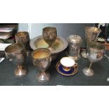 A bowl, tea caddy, cup and saucer, 900 goblet and five goblets