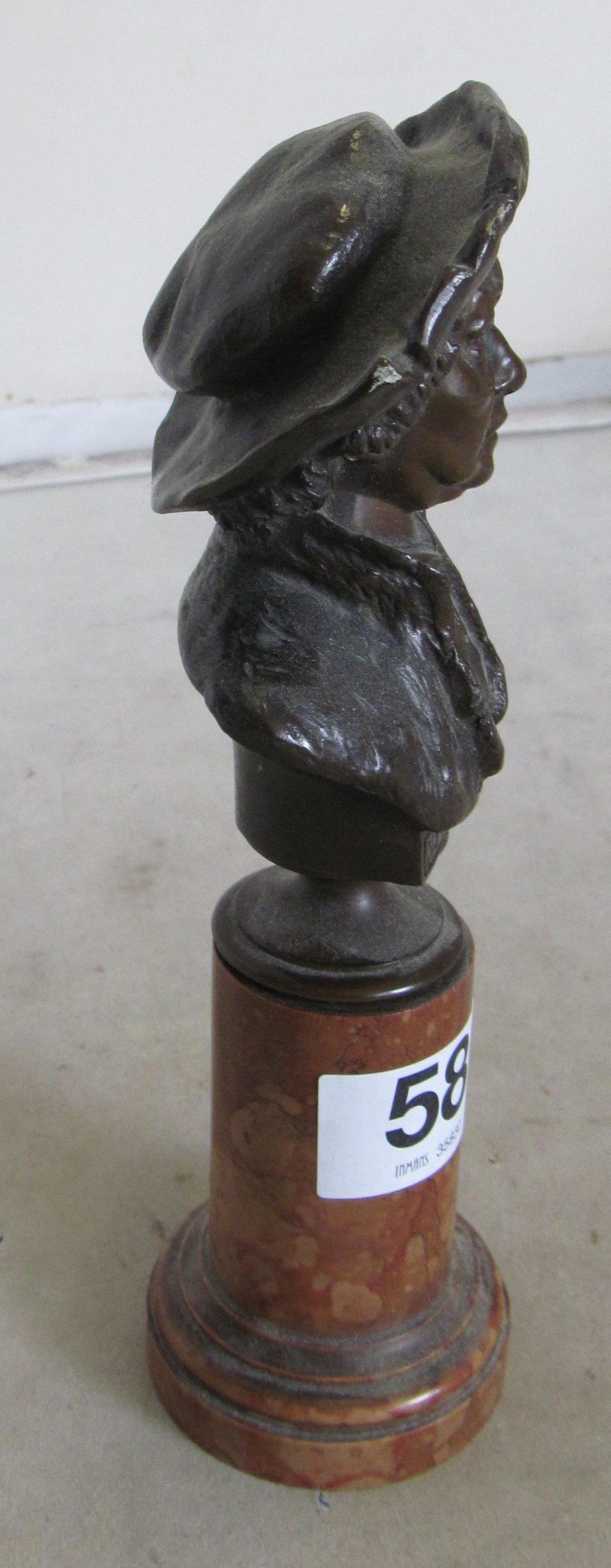 A bronze small bust of Rembrandt on pillar - Image 2 of 4