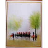 Anthony Robert (Tony) Klitz (1917-2000) - oil on canvas abstract view of guardsmen parading 34 1/2cm