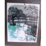 Mary Faux Jackson - the limited edition print 'Flooding in The Weald, Cibbs Hill' 12/15, two