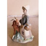A Lladro figure girl carrying basket with goat