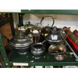 An EPBM three-piece teaset and various other plated items including a Railway Timekeeper pocket