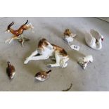 A Goebel Thomas gazelle, Goebel mouse, swan and bulldog, USSR Borzoi and two birds