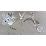 A Swarovski cat (loose base), elephant (loose tail) and butterfly (loose antennae) with boxes
