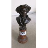 A bronze small bust of Rembrandt on pillar