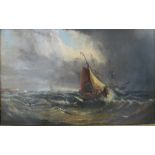 G Chambers - 19th Century oil on canvas sailing ships on stormy scenes in gilt frame signed 471/