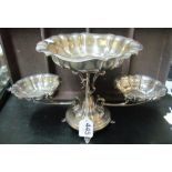 A silver three dish centrepiece