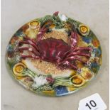 A majolica crab wall plate Palissy style