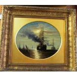 A pair oils on panels Naval warships