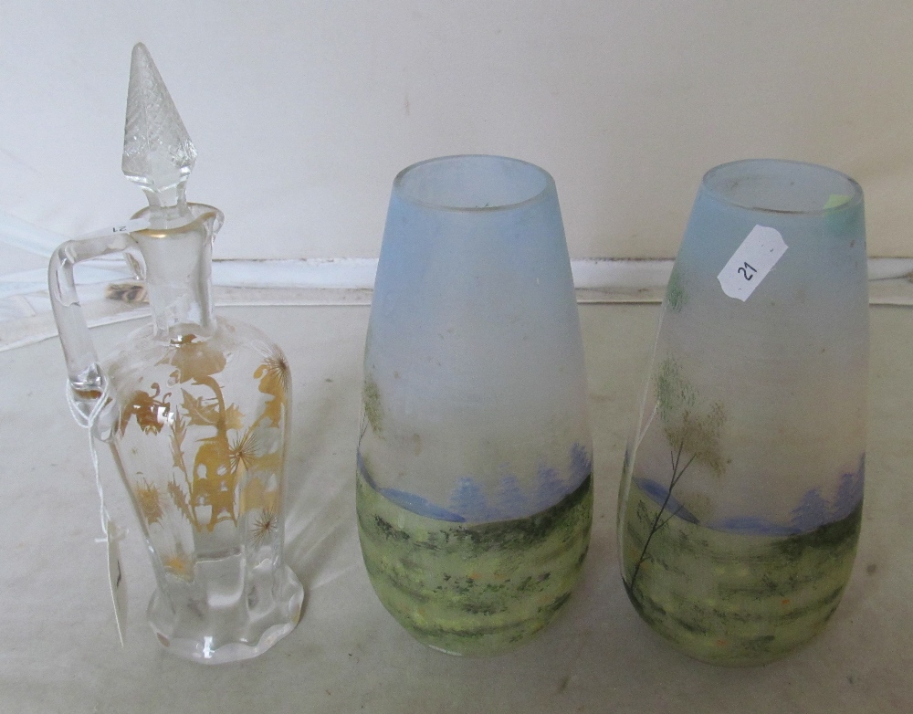 A pair glass vases and a gilt glass decanter - Image 3 of 3