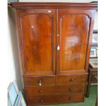 A 19th Century mahogany linenpress two cupboard doors (no trays) above two short and two long